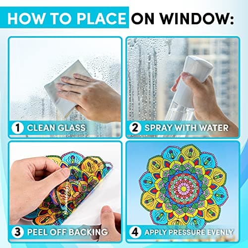 Hula Home Stained Glass Mandala Art Kit - DIY Window Clings with Markers, 10 Suncatchers - Perfect Hobby for Adults, Kids, Teens & Seniors - Ideal Gift for Beginners, Women & Elderly