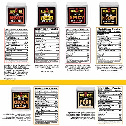 RubWise Texas Style BBQ Rub Gift Set (6 x 1 lb bags) | Meat Spice and Seasoning Variety Pack | Smoking & Grilling Gifts for Men | Brisket Rubs, Chicken, Pork, Hickory, Spicy, El Jefe | Shaker Included