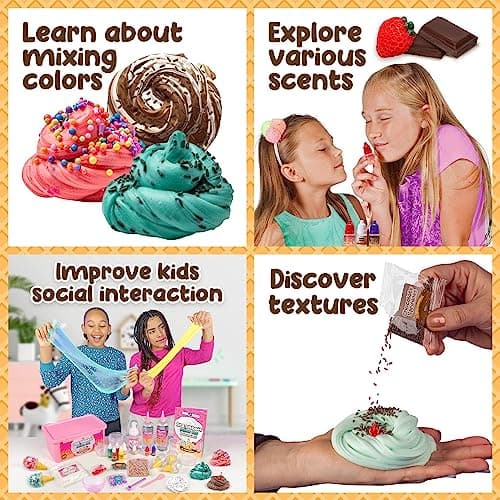 Original Stationery Slime Kit for Girls - 31-Piece Multicolor Ice Cream, Cherry Scent - DIY Ice Cream Slime Making Kit & Arts and Crafts for Kids Ages 8-12 - Birthday Gifts for Girls