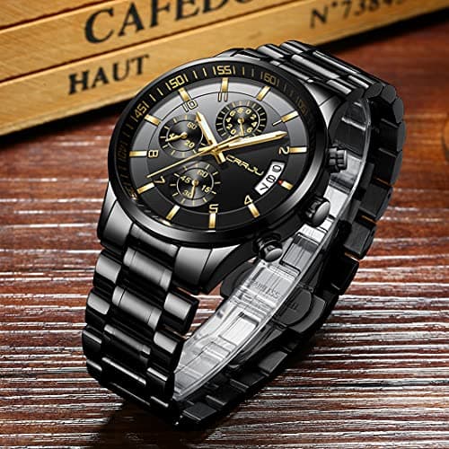 CRRJU Men's Fashion Stainless Steel Watches Date Waterproof Chronograph Wristwatches,Stainsteel Steel Band Waterproof Watch