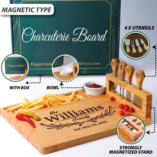 Personalized Charcuterie Board, Wedding Gifts for Couples 2025, Custom Cheese Boards Bridal Shower Gifts, Housewarming Gifts for Christmas, Anniversary, Engagement, New Home, Bride, Parent, Women