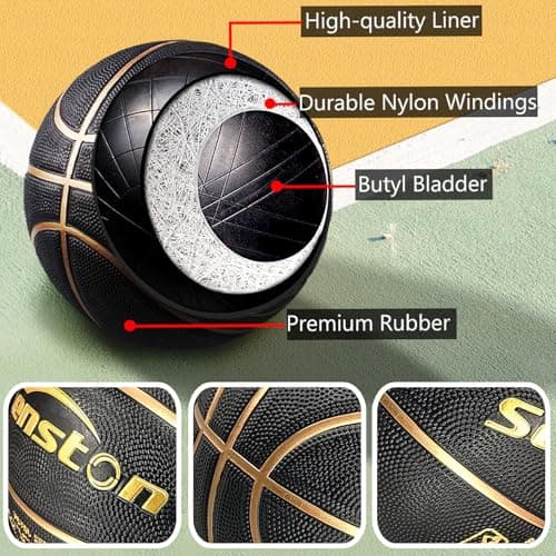 Senston 27.5‘’/29.5'' Basketball Outdoor Indoor Rubber Basketball Ball for Kids/Adult Official Size 5/7 Basket Ball with Pump