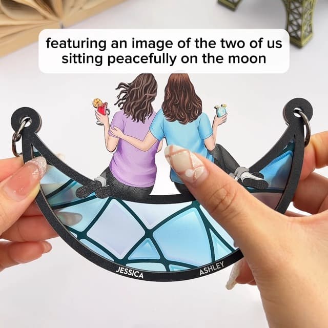 Macorner Personalized Window Hanging Suncatcher Ornament Friendship Gifts for Women, Birthday Gifts for Women Friendship, Best Friend Birthday Gifts, Bestie Gifts for Women Friend Sitting On The Moon