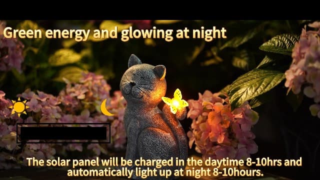Nacome Solar Cat Outdoor Statues for Garden: Outside Decor with Butterfly Clearance for Yard Art Lawn Ornaments Porch Patio Balcony Home House - Birthday Gifts for Grandma Mom Women