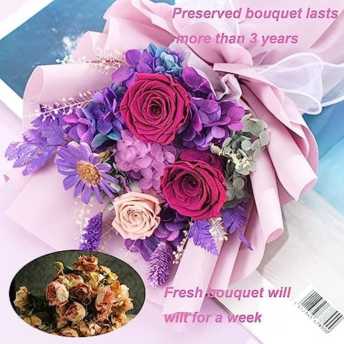 lovenfold Flowers for Delivery,Preserved Flowers Bouquets,Purple Rose Bouquets That Last 1-3 Years,Birthday Flowers Gifts for Women Mom Grandma Wife Friends