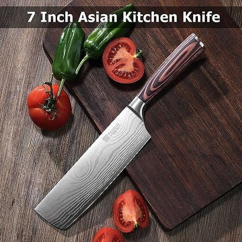 PAUDIN Nakiri Knife - 7" Razor Sharp Meat Cleaver and Vegetable Kitchen Knife, High Carbon Stainless Steel, Multipurpose Asian Chef Knife for Home and Kitchen with Ergonomic Handle