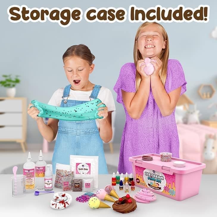Original Stationery Slime Kit for Girls - 31-Piece Multicolor Ice Cream, Cherry Scent - DIY Ice Cream Slime Making Kit & Arts and Crafts for Kids Ages 8-12 - Birthday Gifts for Girls