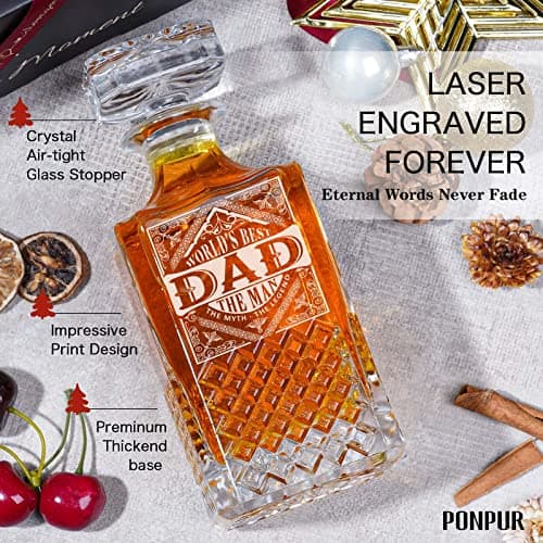 PONPUR Gifts for Men Dad Stocking Stuffers, Whiskey Decanter Set with 2 Glasses, Unique Cool Dad Birthday Gift from Daughter Son, Best Christmas Retirement Present for Man Father