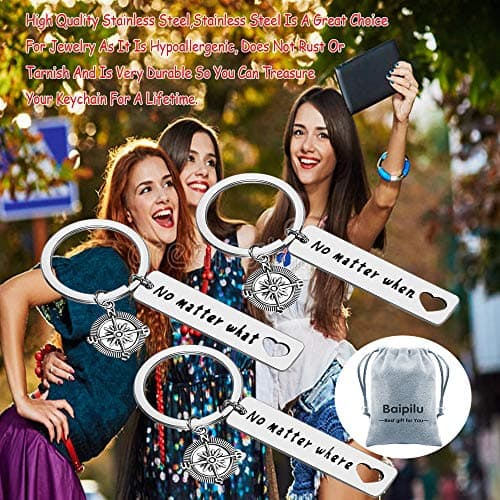 Baipilu Long Distance Friendship Keychain Gifts No Matter Where No Matter What Best Friends Keychain Set of 3 Distance Gifts Graduation Present for Friends Sister