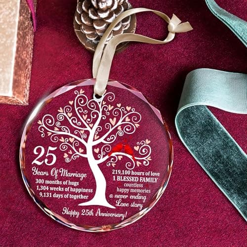 25th Wedding Anniversary Glass Ornament – Silver Wedding for Parents, Couple, Wife, or Husband – Unique 25 Years Marriage Christmas Decoration Keepsake