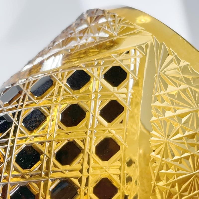 suigetsu Japanese Crystal Whiskey Glass, Cut Crystal Pattern, Luxury Cocktail Glassware (Amber)