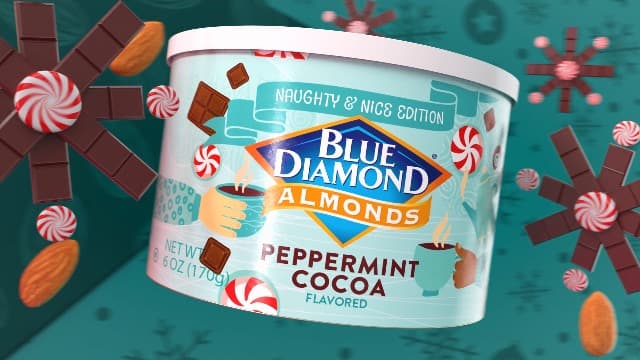 Blue Diamond Almonds, Peppermint Cocoa Holiday Snack Nuts, 6 Oz(Pack of 1),Resealable Can