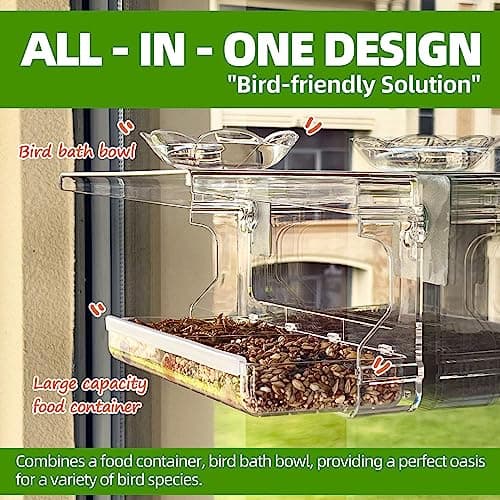 Window Bird Feeder with Non-Marking Self-Adhesive Hooks, Clear and Transparent, Outdoor Wild Bird Watching Gift, Garden Decor (Standard)