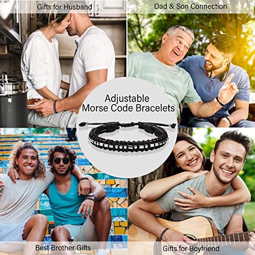 Inspirational Gifts for Men Morse Code Bracelets Mens Bracelets Graduation Gifts for Him Fathers Day Adjustable Leather Bracelet Motivational Birthday Annivesary Jewelry Stocking Stuffers for Men