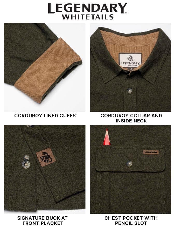 Legendary Whitetails Men's Flannel Shirt Long Sleeve Button Down 100% Cotton