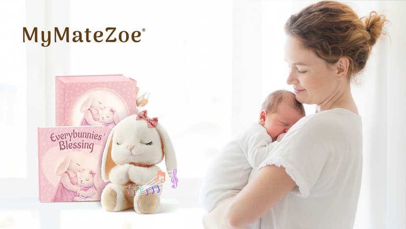 Baptism Gifts for Girl, Catholic Christening, Baby Dedication & Baptismal Gift Set for Baby Girls & Kids, with 9" Musical Praying Bunny Plush Toy & Everybunnies' Blessing Book in Keepsake Box