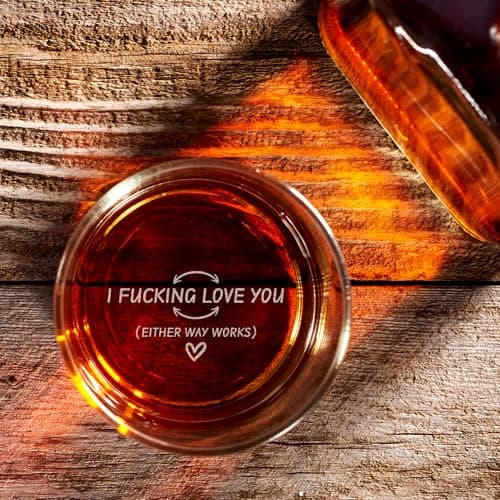 On The Rox Engraved Whiskey & Bourbon Glass Gifts - Fun Message Gift For Him - Personalized 11 oz Engraved Message Scotch Glass - Birthday, Anniversary (I Love You)