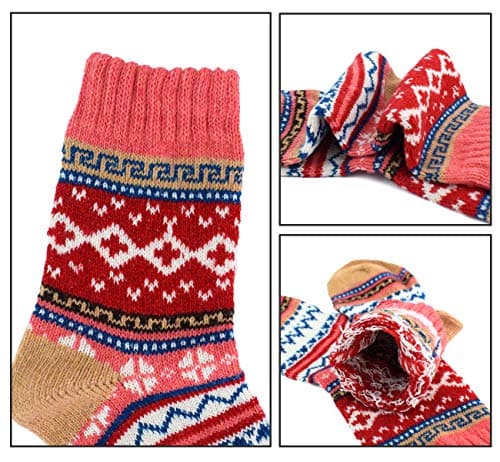 YZKKE 5Pack Womens Vintage Winter Soft Warm Thick Cold Knit Wool Crew Socks, Multicolor, free size