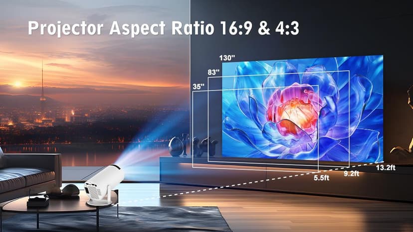 Mini Projector, Support 4K 1080P Portable Projector with Dual Band WIFI6 5G Wireless 5.2 Bluetooth Android 11, 200 ANSI Lumens, 180° Rotatable, Auto Keystone Correction,35"-130" Screen Video Projector