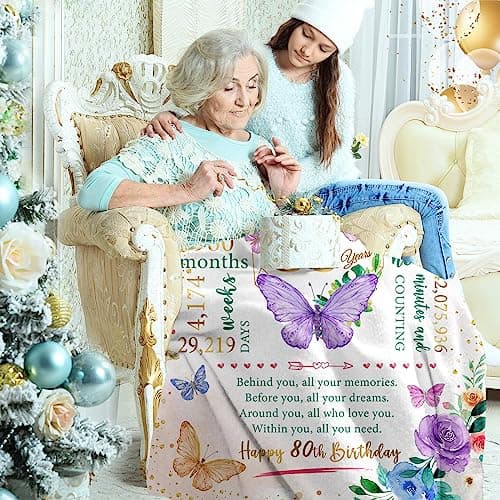 ZWERIVP 80th Birthday Gifts for Women, Best Present for 80 Year Old Woman Birthday, 1945 Present for Women Mom, Happy 80yr Bday Gifts Ideas, 80th Woman Bday Decorations Throw Blanket 50"X60"