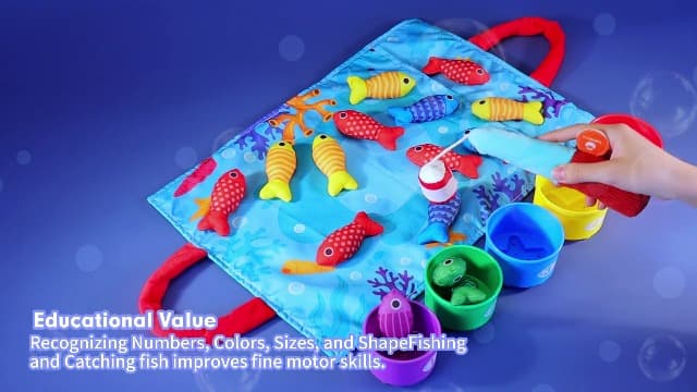hahaland Montessori Toys for 1 Year Old - 10 in 1 Cloth Toddler Fishing Game with Stacking Cups, Baby Toy 12-18 Months One Year Old Boy Birthday Gift, Toddler Toys for 1 2 Year Old Boy Girl Gifts