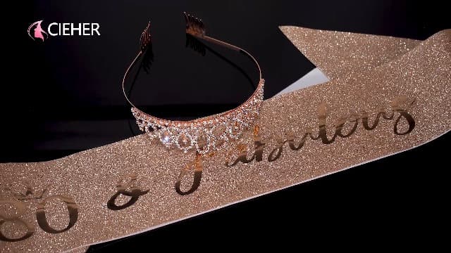 CIEHER 80th Birthday Crown + Sash + Pearl Pin Set, Elegant Gift for Women's 80th Birthday Party Decorations