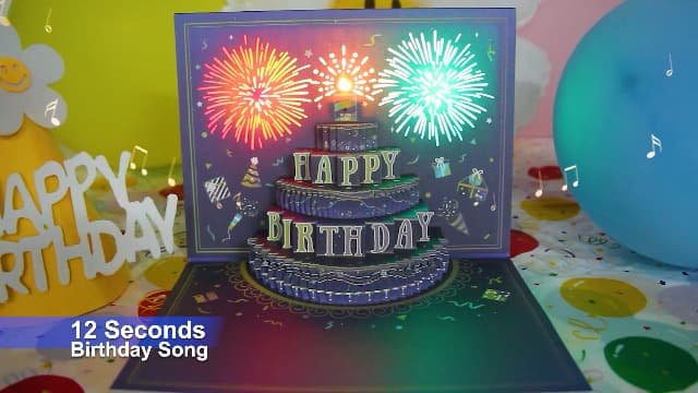 UPGRADED 3D Pop Up Firework Birthday Cards, Musical LED Lights Birthday Cards with Blowable Birthday Cake, Greeting Cards, Birthday Gifts for Mom Women Men Kids Child Dad Father Wife
