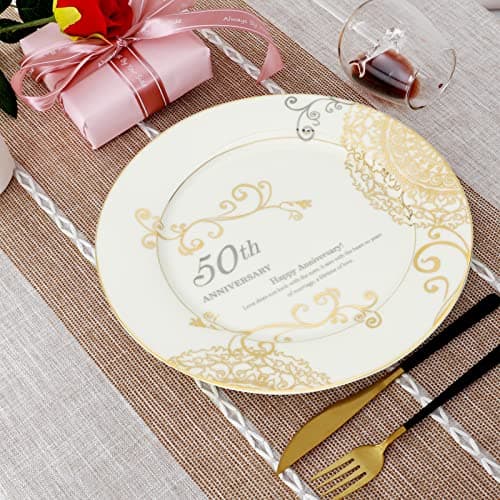 50th Anniversary Wedding Gifts for Couple/Parents/Grandparents, 50th Golden Presents for Marriage, Gold Porcelain Keepsake Plate with Stand, 10 inch
