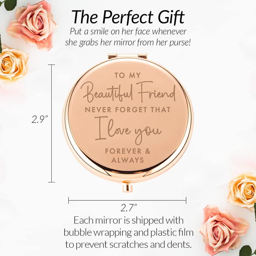 Best Friend Birthday Gifts for Friend | Sentimental Friend Gift Ideas for Women | Friendship Gifts for BFF, Bestfriend, Besties, Long Distance, Christmas | I Love You Friend | Rose Gold Compact Mirror