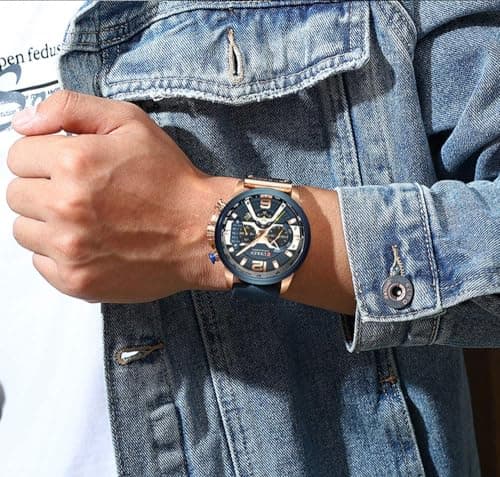 FANMIS Mens Luxury Watches Business Chronograph Dress Waterproof Leather Strap Analog Quartz Wrist Watch