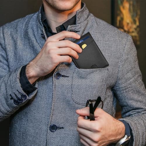 Slim Rfid Leather Wallet for Men: Stocking Stuffers Birthday Gifts for Men Him Boyfriend Husband Grandpa Minimalist Travel Wallet Gifts Ideas for Christmas Anniversary Valentines Fathers Day