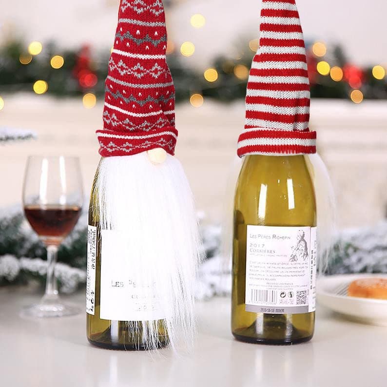 Christmas Wine Bottle Covers, 4 Pack Handmade Gnomes Wine Bottle Toppers Decorative for Holiday Xmas New Year Table Decor Party Gift
