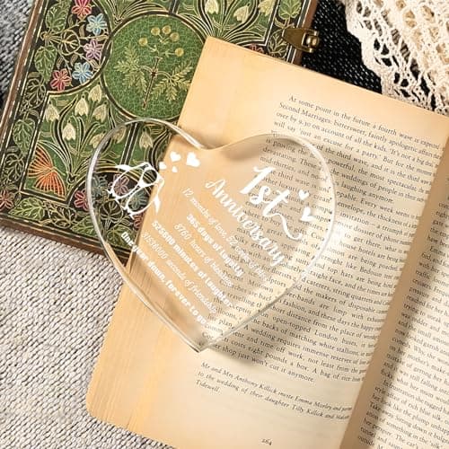 1 Year Anniversary Wedding Gifts for Boyfriend Girlfriend, One Year 1st Anniversary Romantic Gifts for Him Her, Heart Shaped Acrylic Block for Couple Husband Wife, Penguin Keepsake
