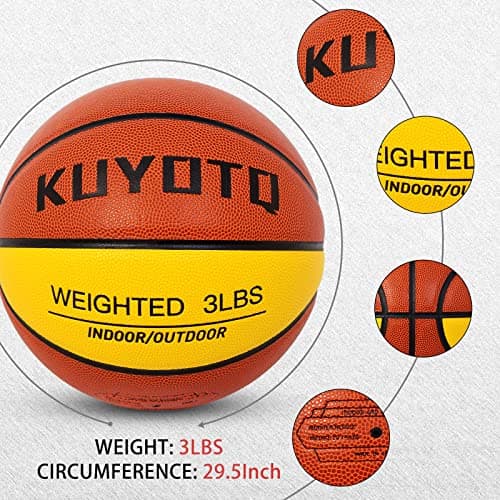 KUYOTQ 3LBS/3.3LBS/2.2LBS/ 29.5/28.5" Weighted Basketball Composite Indoor Outdoor Heavy Trainer Basketball for Improving Ball Handling Dribbling Passing and Rebounding Skill (deflated, Size 7/6)