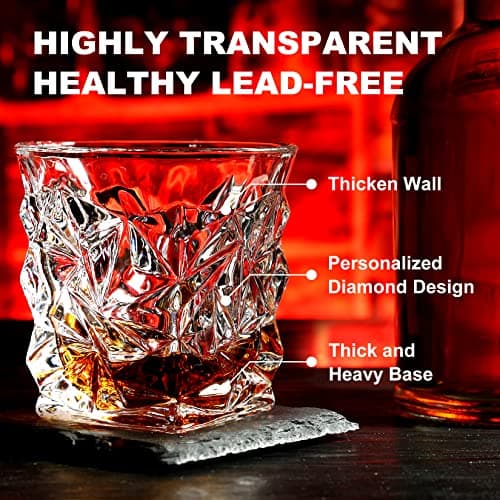 Whiskey Stones Gift Set - Whiskey Glass Set of 2 - Granite Chilling Whiskey Rocks - Scotch Bourbon Whiskey Box Set- Best Drinking Gifts for Men Dad Husband Birthday Party Holiday