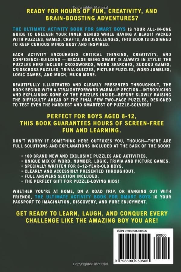 The Ultimate Activity Book for Smart Boys: Tricky Brain Teasers, Mind Games and Logic Puzzle Activities for Boys 8-12 (Activity Books for Kids)