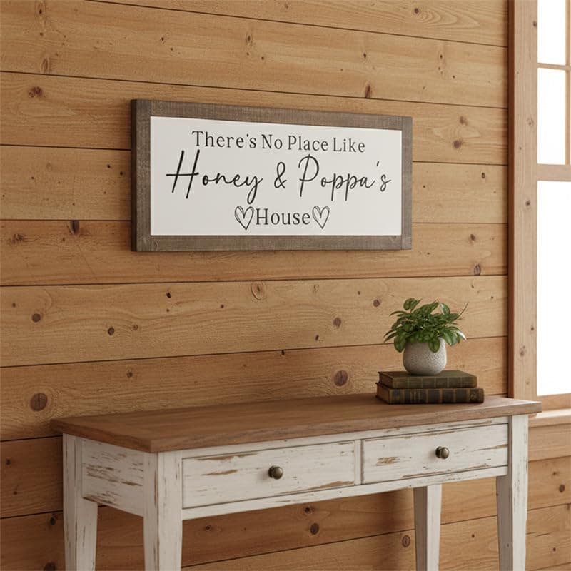 Personalized Grandparents Gift Custom Name Wood Sign – “There’s No Place Like Grandma & Grandpa’s House” Rustic Farmhouse Wooden Plaque, Wood Frame Home Decor,Christmas,Mother's Day,Father's Day Gift