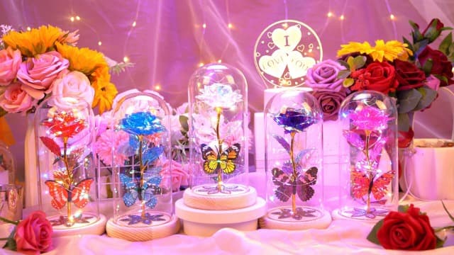Beferr Christmas Rose Gifts for Women Mom Birthday Gifts, Galaxy Glass Rose Forever Preserved Flowers for Delivery Prime Light Up Rose in Glass Dome with Butterfly Xmas Gifts for Grandma Her Wife