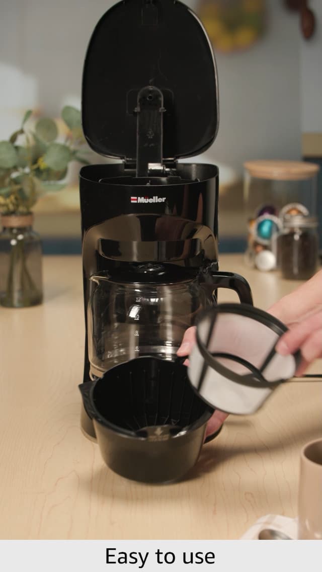 Mueller 12-Cup Drip Coffee Maker - Borosilicate Carafe, Auto-Off, Reusable Filter, Anti-Drip, Keep-Warm Function, Clear Water Level Window Coffee Machine, Kitchen Essentials & Accessories