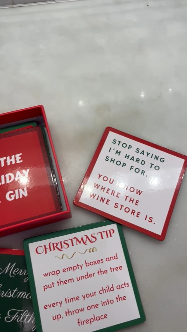 Christmas Coasters | Funny Cork Coasters | 8 in Gift Box | Hostess Gifts (Holiday)