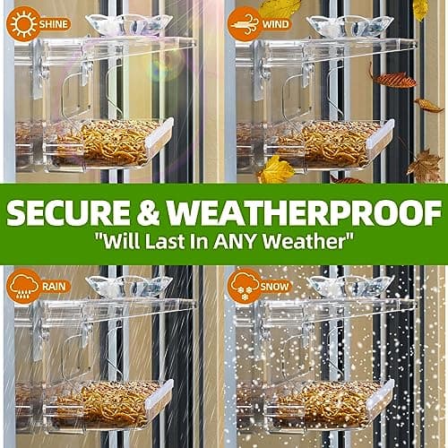 Window Bird Feeder with Non-Marking Self-Adhesive Hooks, Clear and Transparent, Outdoor Wild Bird Watching Gift, Garden Decor (Standard)