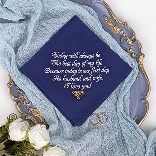 Gifts for Groom from Bride on Wedding Day Embroidered Cotton Navy Blue Grooms Handkerchief Future Husband Gift Love Note