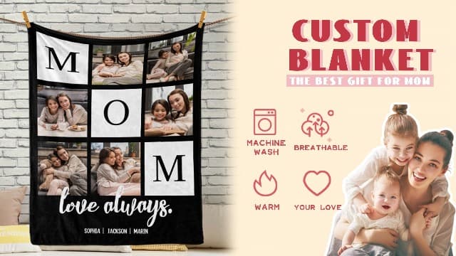 Mothers Day Birthday Gifts for Mom, Personalized Blanket with Photos to My Mom Gift from Daughter Son, Custom Blanket with Pictures Text, Birthday for Wife Grandma Women
