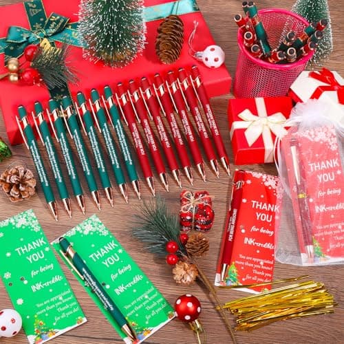 CZWZ 30 Pack Christmas Employee Appreciation Gifts Set, Thank You Pens with Appreciation Cards, Inspirational Ballpoint Pens for Staff Recognition Coworkers Teachers Christmas Thank You Gifts