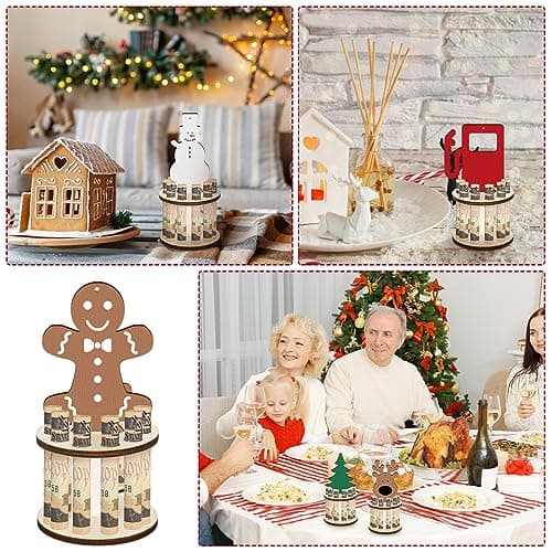 Kigley 5 Pieces Christmas Money Holder Ornaments with 10 Holes Handmade Wooden Christmas Cash Holders, Money Holder Xmas Ornaments Holiday Table Decorations(Assorted Style)