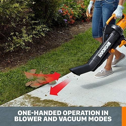 WORX WG505 Trivac 12 Amp 3-in-1 Electric Leaf Blower/Leaf Vacuum/Mulcher, Metal Impeller for Fine Mulching
