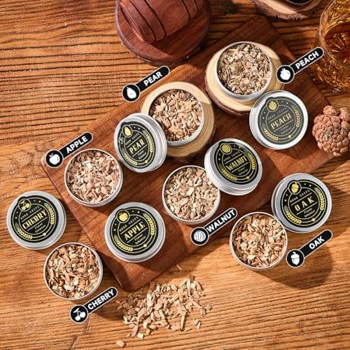 Whiskey Smoker Kit with Torch - 6 Flavors Wood Chips, 2 Glasses, 2 Ice Ball Molds - Cocktail Smoker Infuser Kit, Old Fashioned Drink Smoker Kit, Birthday Bourbon Whiskey Gifts for Men,Dad(NO Butane)