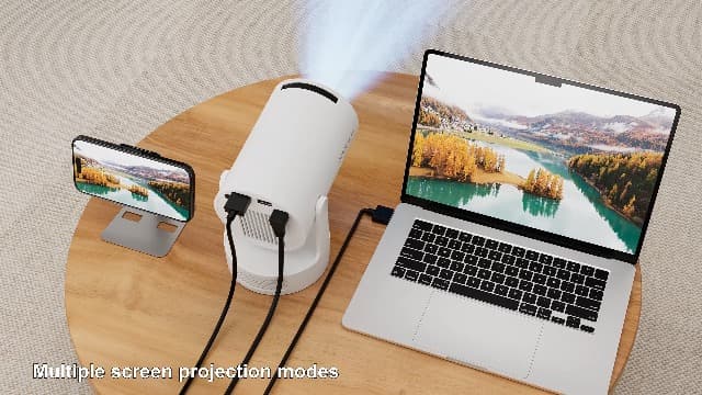 Mini Projector 4K support with WiFi 6 and Bluetooth 5.4, 5w Soundbase Speaker, Auto Vertical Keystone 180°Rotatable Portable Proyector for Home Bedroom Outdoor HY300Pro+