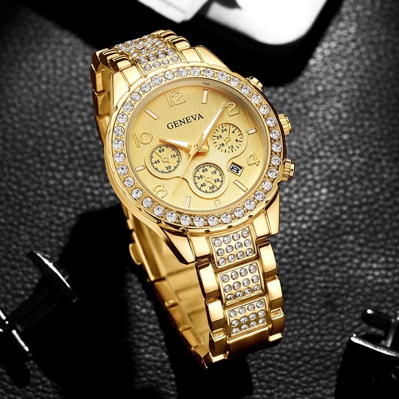 MASTOP Unisex Luxury Crystal Diamond Watches Silver Gold Fashion Quartz Analog Watch Stainless Steel Band Quartz Bracelet Big Face Women's Men's Watches