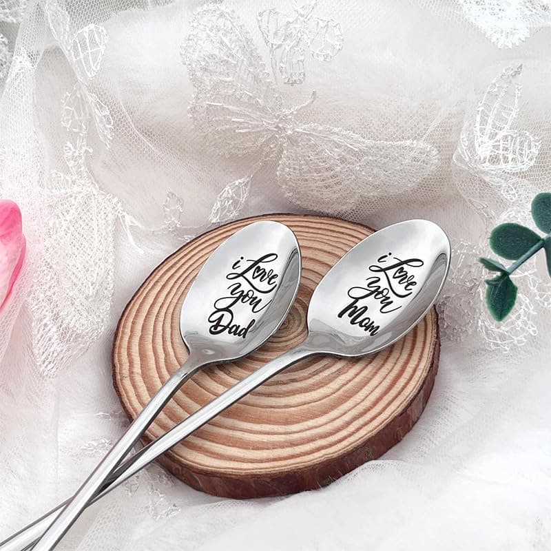Parent Anniversary Birthday Gifts for Parents I Love Mom And Dad Coffee Spoons Gift for Mother Father Retirement Gifts for Women Men Mommy Daddy Christmas Gifts for Mom Dad from Daughter Son